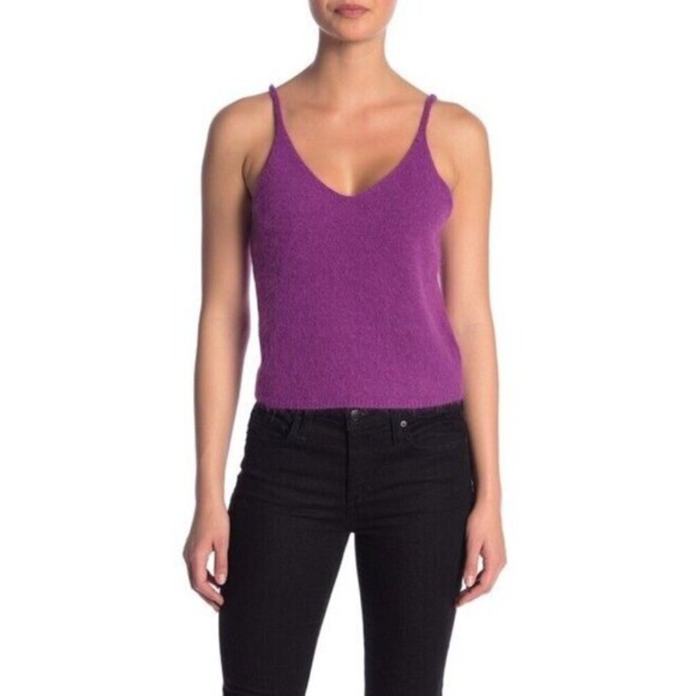 Code x Mode Purple Sleeveless Fuzzy Knit Top V Neck Crop Top SZ L New